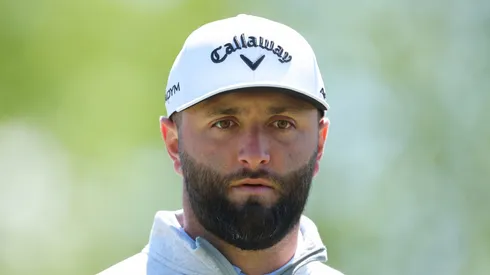 Jon Rahm during a practice round prior to the 2023 PGA Championship at Oak Hill Country Club