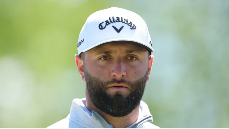 Jon Rahm during a practice round prior to the 2023 PGA Championship at Oak Hill Country Club