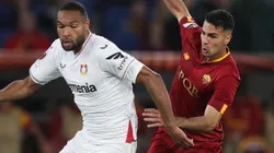 Jonathan Tah of Bayer Leverkusen and Zeki Celik of Roma
