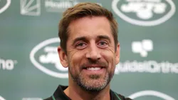 Aaron Rodgers during the press conference to introduce him as new quarterback of the Jets
