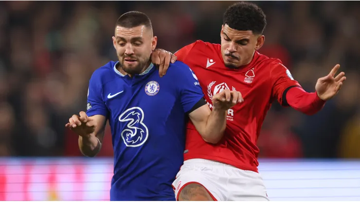 Mateo Kovacic of Chelsea and Morgan Gibbs-White of Nottingham Forest