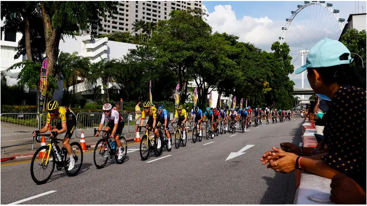 The peloton passes