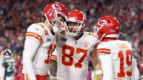 Chiefs celebrate a touchdown in Super Bowl LVII