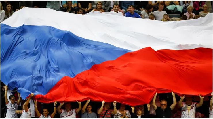 Czech fans wave their national flag