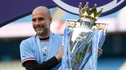 Guardiola with the Premier League trophy