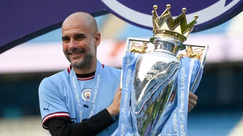 Guardiola with the Premier League trophy