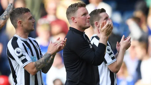 Eddie Howe, Manager of Newcastle United, acknowledges the fans after the draw during the Premier League match between Chelsea FC and Newcastle United at Stamford Bridge on May 28, 2023 in London, England.