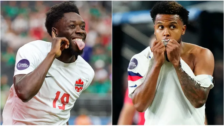 Alphonso Davies #19 of Canada (L) and Weston Mckennie #8 of USA (R)