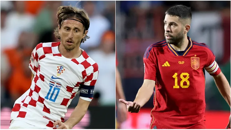 Luka Modric of Croatia (L) and Jordi Alba of Spain (R)
