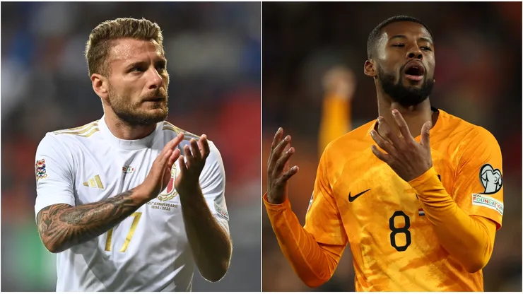 Ciro Immobile of Italy (L) and Georginio Wijnaldum of Netherlands (R)