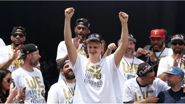 Nikola Jokic during the Denver Nuggets victory parade after winning the 2023 NBA Championship