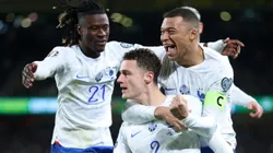 Eduardo Camavinga, Benjamin Pavard, and Kylian Mbappe of France