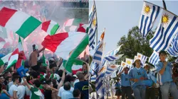 Italian fans (L) and Uruguayan (R)