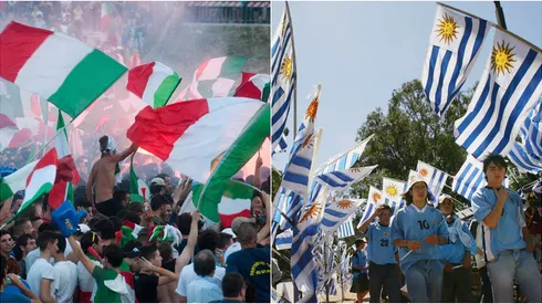 Italian fans (L) and Uruguayan (R)