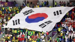 Fans hold a giant Korea Republic flag
