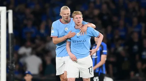Kevin De Bruyne and Erling Haaland during the 2023 Champions League final between Manchester City and Inter