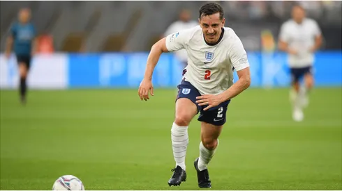 Gary Neville of Team England runs after the ball during the Soccer Aid for Unicef 2022
