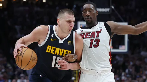 Nikola Jokic of the Denver Nuggets and Bam Adebayo of the Miami Heat