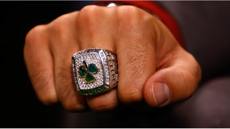 Boston Celtics' Pollard with his 2008 ring