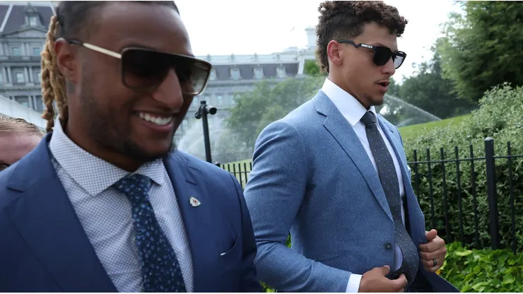 Isiah Pacheco and Patrick Mahomes of the Chiefs at the White House in 2023