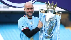Pep Guardiola after winning the 2022-2023 Premier League with Manchester City