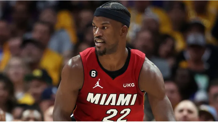 Jimmy Butler of the Miami Heat during Game 1 of the 2023 NBA Finals against the Denver Nuggets