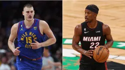 Nikola Jokic of the Nuggets (left) and Jimmy Butler of the Heat.