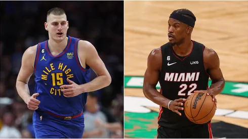 Nikola Jokic of the Nuggets (left) and Jimmy Butler of the Heat.