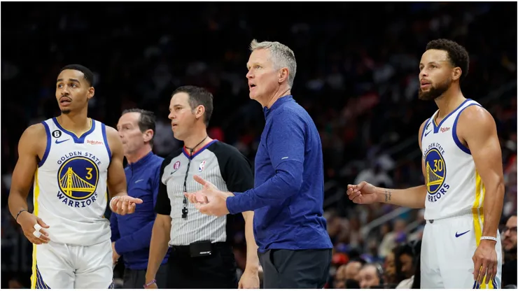 Stephen Curry, Steve Kerr, and Jordan Poole