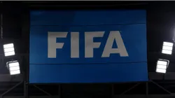 View of the FIFA logo on a flag
