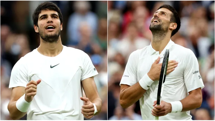 Carlos Alcaraz of Spain (L) and Novak Djokovic of Serbia (R)