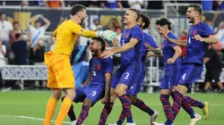 United States players celebrate after defeating Canada