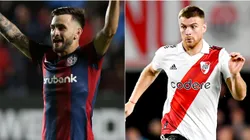 Jalil Elias of San Lorenzo (L) and Lucas Beltran of River Plate (R)