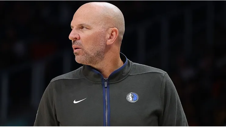 ATLANTA, GEORGIA - APRIL 02: Head coach Jason Kidd of the Dallas Mavericks looks onagainst the Atlanta Hawks during the first quarter at State Farm Arena on April 02, 2023 in Atlanta, Georgia. NOTE TO USER: User expressly acknowledges and agrees that, by downloading and or using this photograph, User is consenting to the terms and conditions of the Getty Images License Agreement. (Photo by Kevin C. Cox/Getty Images)