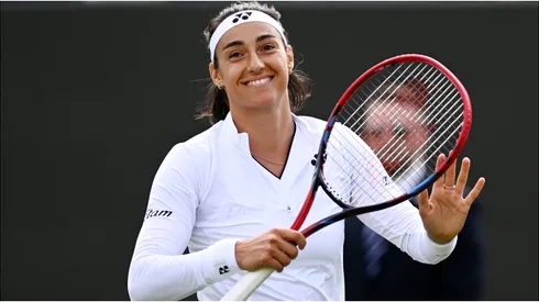 Caroline Garcia of France celebrates winning match point