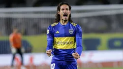 Edinson Cavani celebrates after scoring for Boca Juniors.