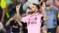 Lionel Messi of Inter Miami celebrates after scoring a goal.