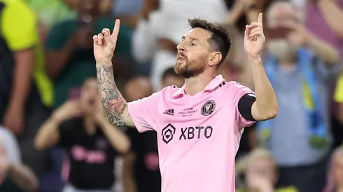 Lionel Messi of Inter Miami celebrates after scoring a goal.