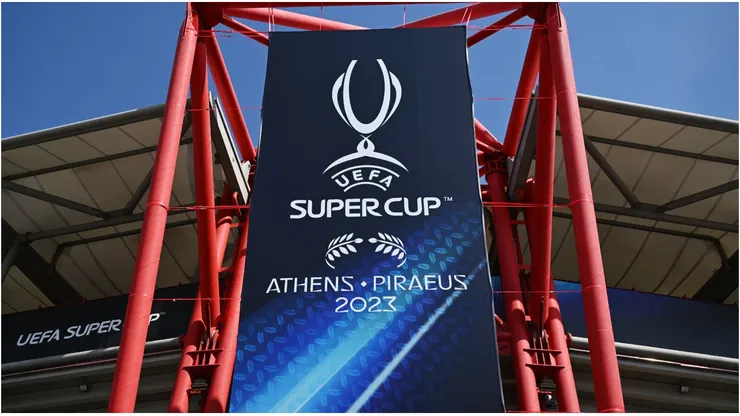 General view outside the Karaiskakis Stadium during previews ahead of the UEFA Super Cup 2023