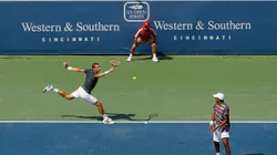 Mahesh Bhupathi of India and Max Mirnyi of Belarus during a match
