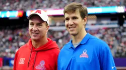 Peyton Manning (left) with his brother Eli (right) during the 2023 NFL Pro Bowl games