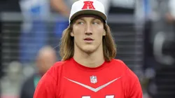 LAS VEGAS, NEVADA - FEBRUARY 05: Trevor Lawrence #16 of the Jacksonville Jaguars and AFC walks on the field during warmups before the 2023 NFL Pro Bowl Games at Allegiant Stadium on February 05, 2023 in Las Vegas, Nevada. (Photo by Ethan Miller/Getty Images)