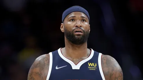 DENVER, COLORADO - MARCH 02: DeMarcus Cousins #4 of the Denver Nuggets plays the Oklahoma City Thunder at Ball Arena on March 02, 2022 in Denver, Colorado. NOTE TO USER: User expressly acknowledges and agrees that, by downloading and or using this photograph, User is consenting to the terms and conditions of the Getty Images License Agreement. (Photo by Matthew Stockman/Getty Images)