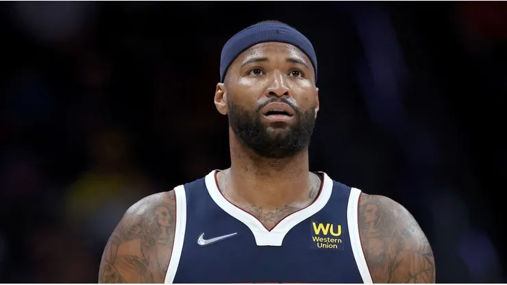 DENVER, COLORADO - MARCH 02: DeMarcus Cousins #4 of the Denver Nuggets plays the Oklahoma City Thunder at Ball Arena on March 02, 2022 in Denver, Colorado. NOTE TO USER: User expressly acknowledges and agrees that, by downloading and or using this photograph, User is consenting to the terms and conditions of the Getty Images License Agreement. (Photo by Matthew Stockman/Getty Images)