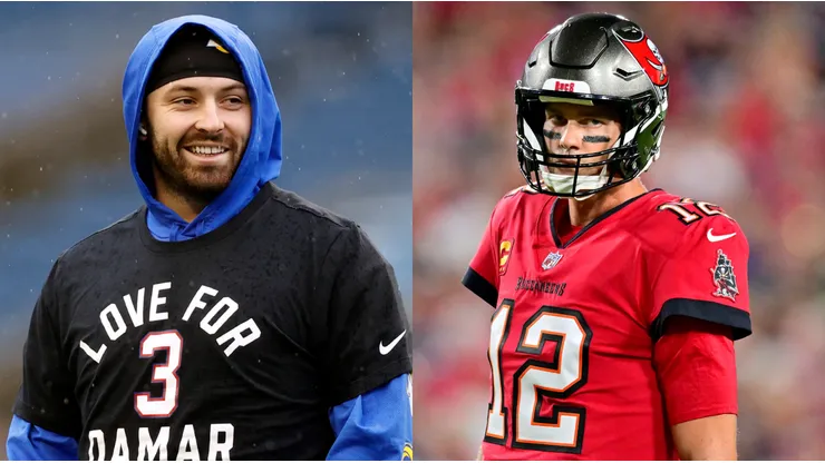 Baker Mayfield (left, Los Angeles Rams) Tom Brady (right, Tampa Bay Buccaneers) -NFL 2022