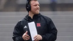 PISCATAWAY, NJ - APRIL 29: Player Development Assistant Cinjun Erskine of the Rutgers Scarlet Knights looks on during their Scarlet-White spring football game at SHI Stadium on April 29, 2023 in Piscataway, New Jersey. (Photo by Rich Schultz/Getty Images)