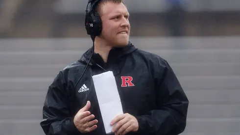 PISCATAWAY, NJ – APRIL 29: Player Development Assistant Cinjun Erskine of the Rutgers Scarlet Knights looks on during their Scarlet-White spring football game at SHI Stadium on April 29, 2023 in Piscataway, New Jersey. (Photo by Rich Schultz/Getty Images)