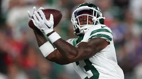Safety Jordan Whitehead #3 of the New York Jets intercepts a pass from the Buffalo Bills