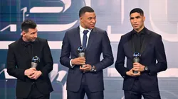 Lionel Messi (left), Kylian Mbappe (c) and Achraf Hakimi