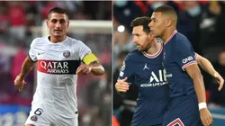 Marco Verrati (left), Lionel Messi and Kylian Mbappe